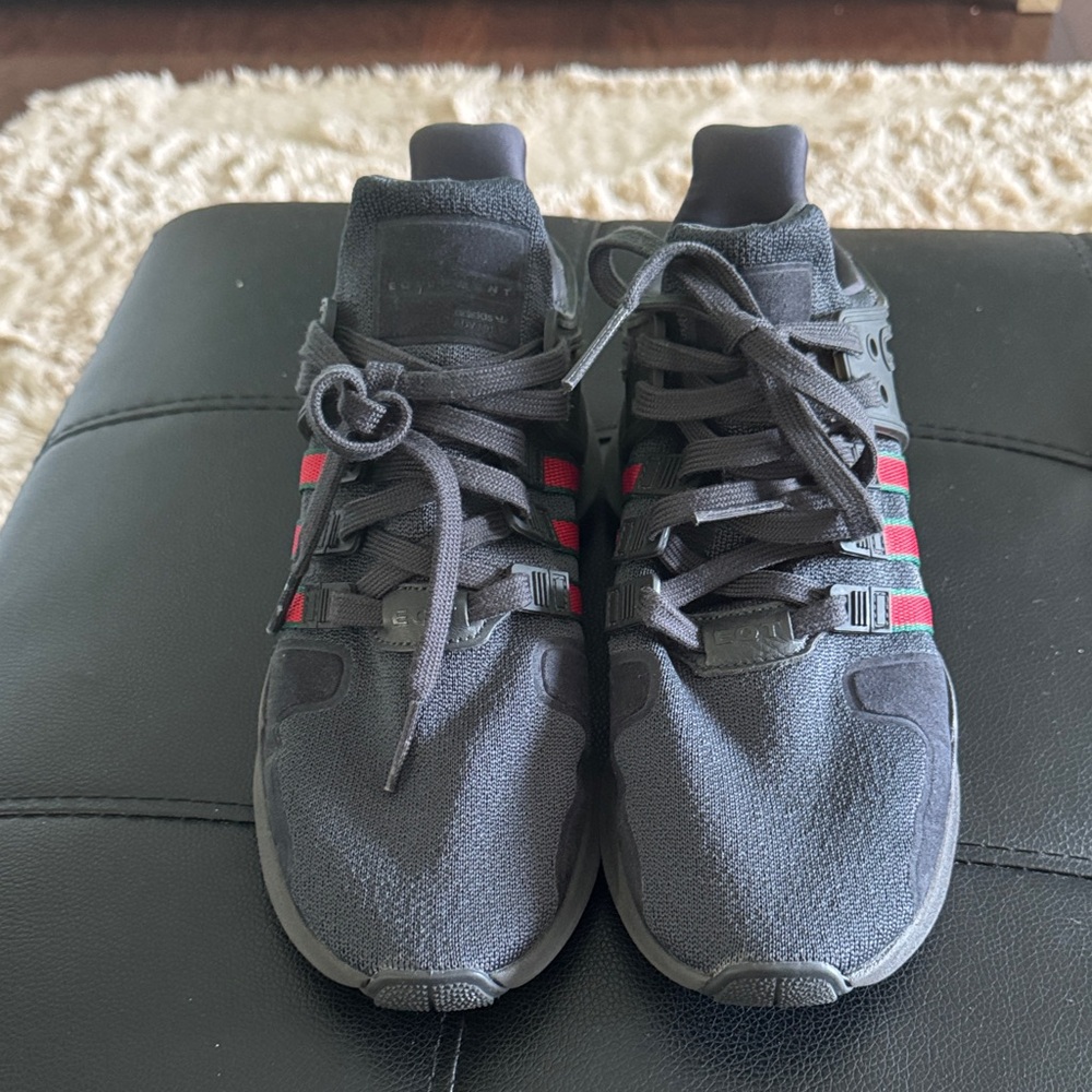 adidas Black and Red Striped Athletic Shoes